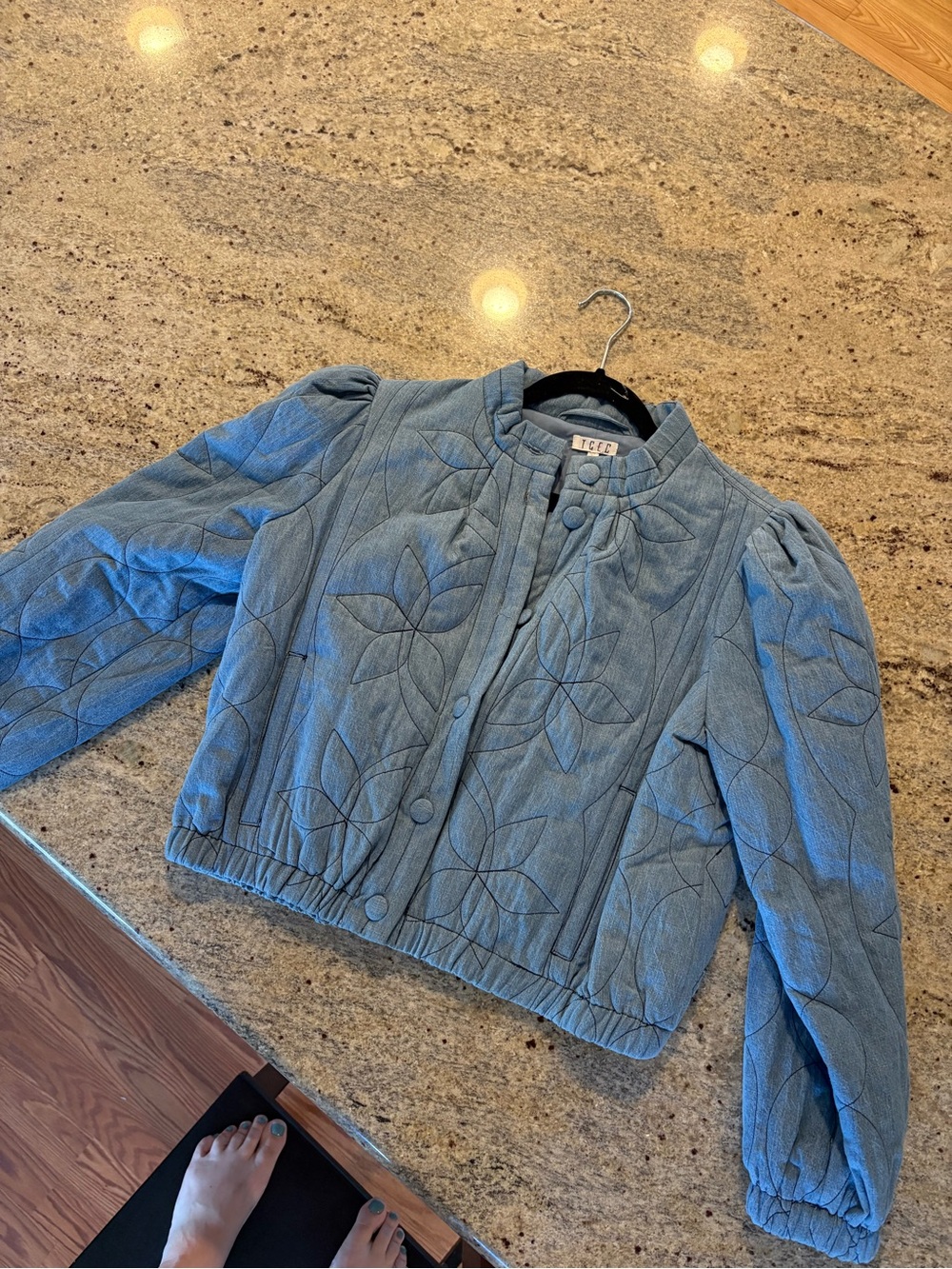 TCEC Light Blue Quilted Floral Jean Jacket